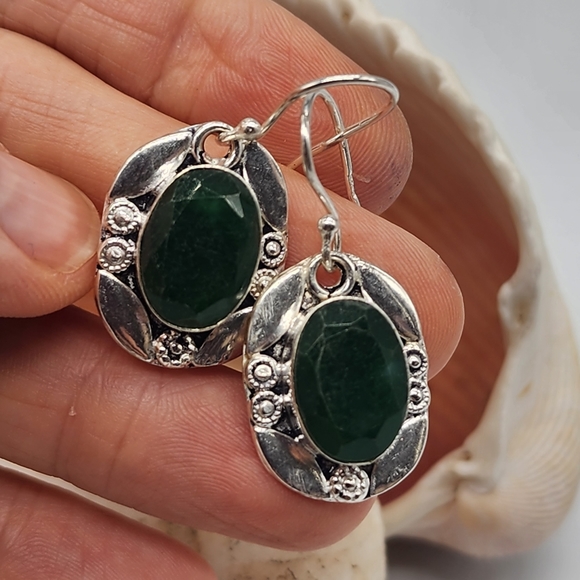 Silver 925 Earrings Natural Raw Jade Raw Stones - Picture 9 of 9